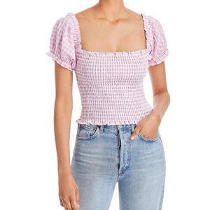 NWT Chaser Smocked Cropped Pink Gangham Top Size L